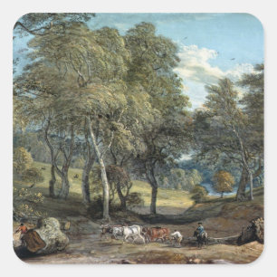 Windsor Forest with Oxen Drawing Timber, 1798 Vierkante Sticker