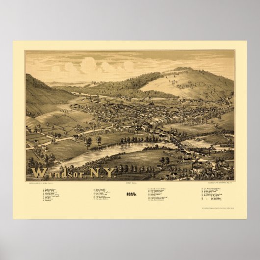 Windsor, NY Panoramic Map - 1887 Poster (Voorkant)