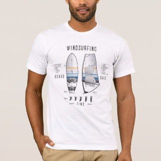 Windsurfapparatuurbord, zeilwagen en afsluiter t-shirt