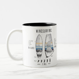 Windsurfapparatuurbord, zeilwagen en afsluiter tweekleurige koffiemok