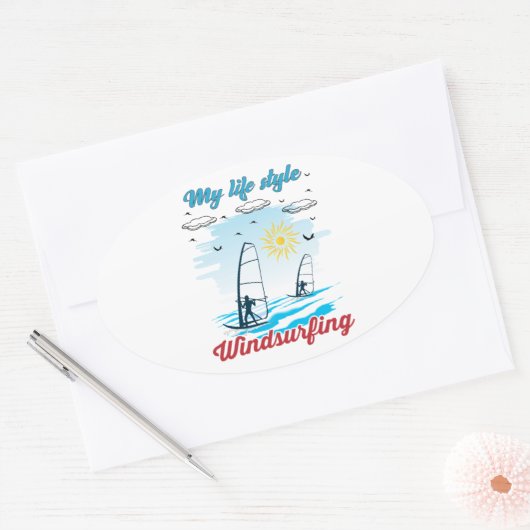 Windsurfen is mijn levensstijl ovale sticker (Envelop)