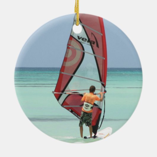 Windsurfende versiering keramisch ornament (Achterkant)