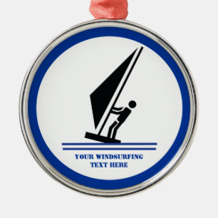 Windsurfer aan boord, zwart, blauw, op maat gesned metalen ornament