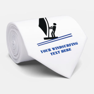 Windsurfer aan boord, zwart, blauw, op maat gesned stropdas