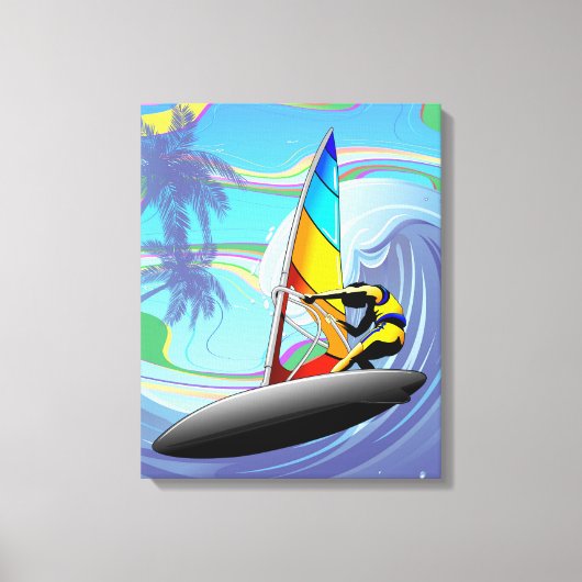 WindSurfer op Big Ocean Waves Canvas Afdruk (Voorkant)