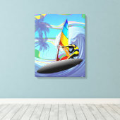 WindSurfer op Big Ocean Waves Canvas Afdruk (Insitu (Houten vloer))