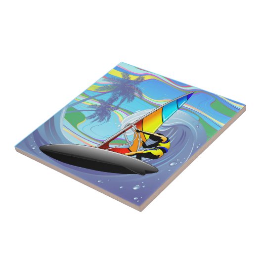 WindSurfer op Big Ocean Waves Tegeltje (Zijkant)