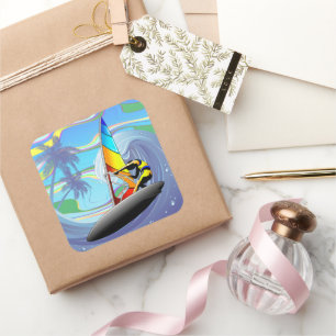 WindSurfer op Big Ocean Waves Vierkante Sticker