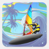 WindSurfer op Big Ocean Waves Vierkante Sticker (Voorkant)