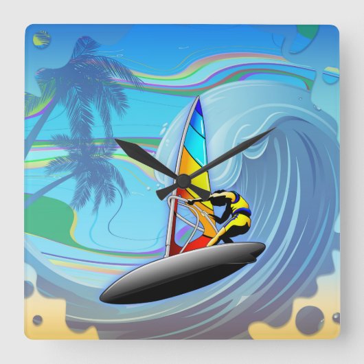 WindSurfer op Ocean Waves Wall Clock Vierkante Klok (Voorkant)