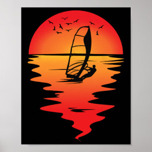 Windsurfer Vintage Romantische Zonsopgang Zonsonde Poster
