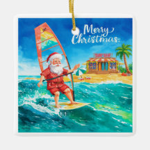 Windsurfing Kerstman Strand Kerstkaart