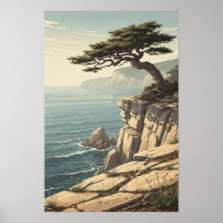 Windswept Cipres Kustklif Landschapsposter Poster