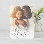 Windswept script | Verticale foto Save The Date (Staand voorkant)