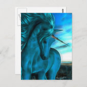 Windswept Unicorn in Azure Briefkaart (Voorkant / Achterkant)