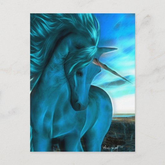 Windswept Unicorn in Azure Briefkaart (Voorkant)