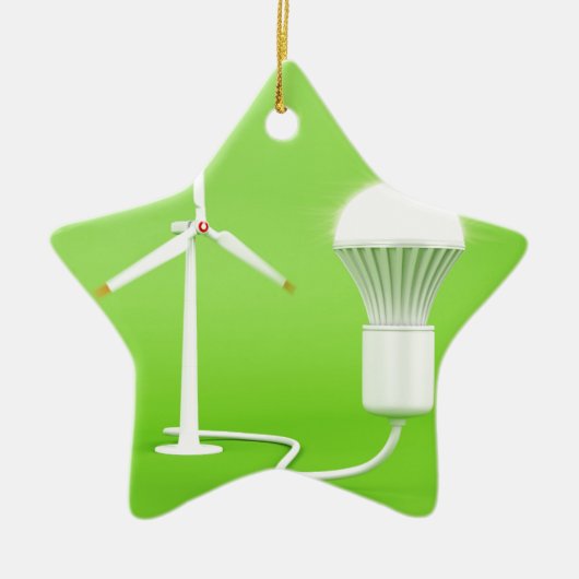 Windturbine en gloeilamp keramisch ornament (Voorkant)