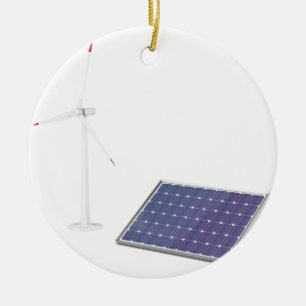 Windturbine en zonnepanelen keramisch ornament