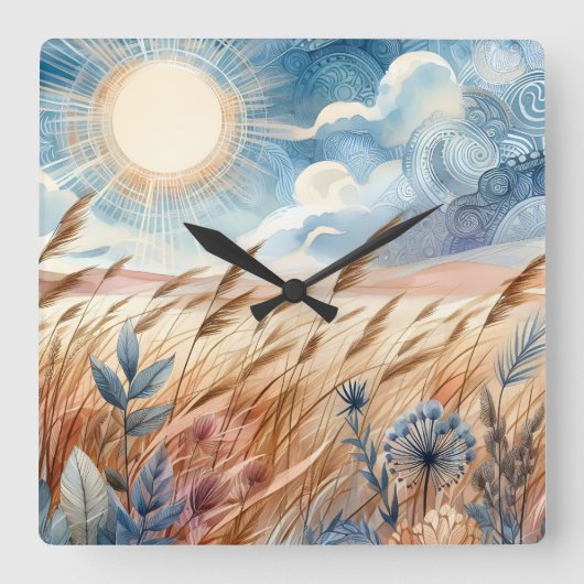 Windy Day Rustic Boho Mountain Prairie Country Vierkante Klok (Voorkant)