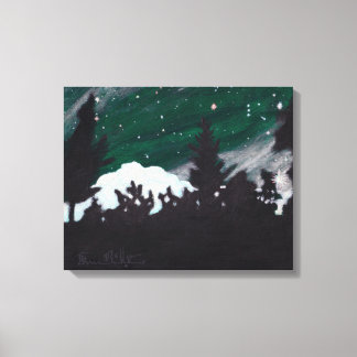 Windy Evergreen Night: Canvas Standaard Grootte Afdruk