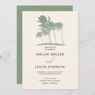 Windy Palm Trees, Sage Green Destination Wedding Kaart