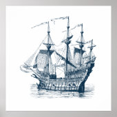 windzeilboot (Royal-Blue) Poster (Voorkant)