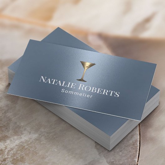 Wine Bartender Sommelier Modern Dusty Blue Visitekaartje