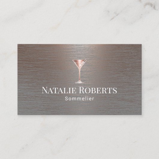 Wine Bartender Sommelier Modern geborsteld koper Visitekaartje (Voorkant)