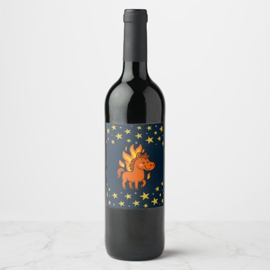 Wine Bottle Label with a red horses Wijn Etiket (Voorkant)