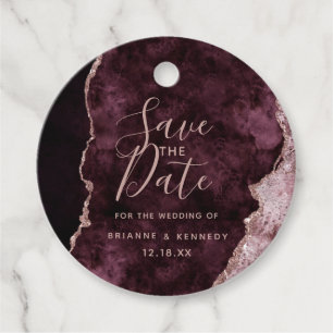 Wine Burgundy Roos Gold Agate Marble Save the Date Bedankjes Labels