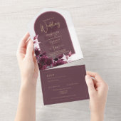 Wine Burgundy Rozen Gold Text Weddenschap All In One Uitnodiging (Afscheurbaar)