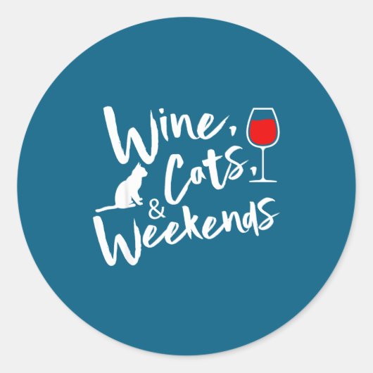 Wine Cats And Weekends Ronde Sticker (Voorkant)