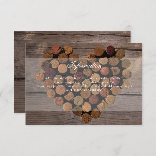 Wine Cork Rustieke informatie Kaart (Voorkant / Achterkant)