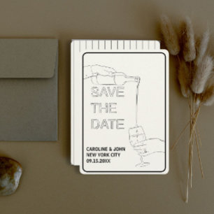 Wine Doodle Wedding Save the Date Kaart