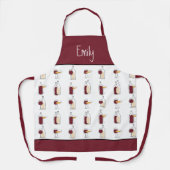 Wine Fles Glass Patroon Naam Burgundy White Schort (Voorkant)