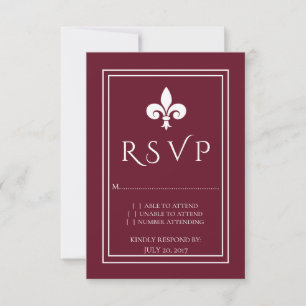 Wine Fleur de Lis Wedding RSVP Kaart