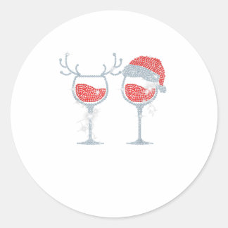 Wine Glass Santa Hat Reindeer Funny Dri Ronde Sticker