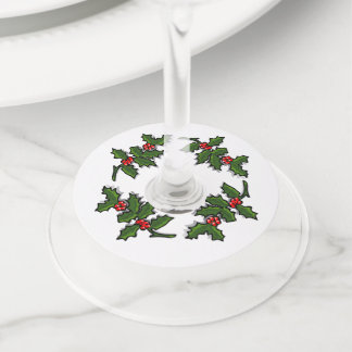 Wine Glass Tag- Holly Leaves and Berries Wijnglaslabel