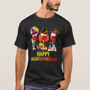 Wine Glass Thanksgiving Happy Hanksmas T-shirt