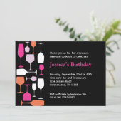Wine Glasses Birthday Party Invitation Kaart (Staand voorkant)