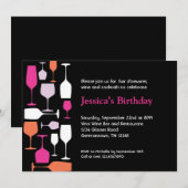 Wine Glasses Birthday Party Invitation Kaart (Voorkant / Achterkant)