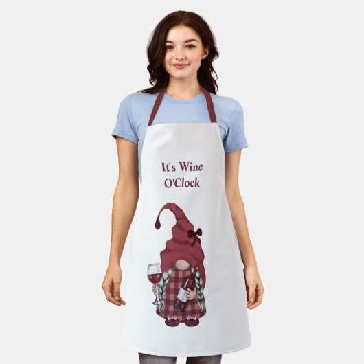 Wine Gnome Het is Wine O'Clock Schort (Gedragen)