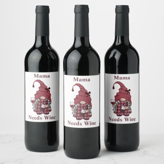 Wine Gnome Mama heeft wijn nodig Personaliseer Fun Wijn Etiket (Flessen)