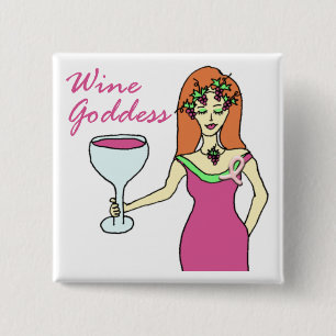 Wine godin Pink Ribbon Breast Cancer Bewustheid Vierkante Button 5,1 Cm