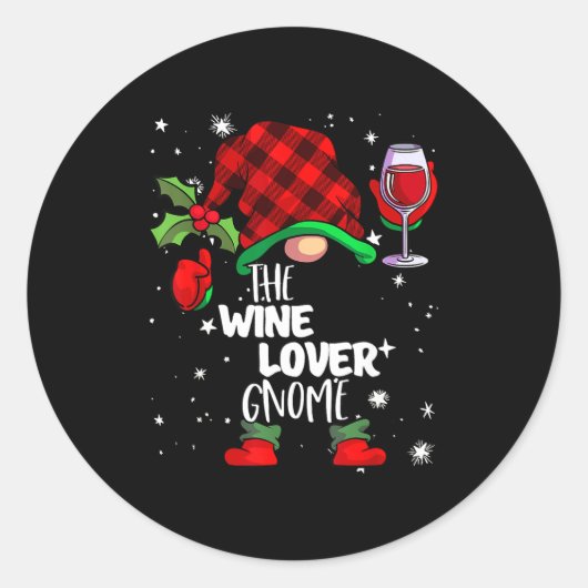 Wine Lover Gnome Red Buffalo Plaid Matching Family Ronde Sticker (Voorkant)