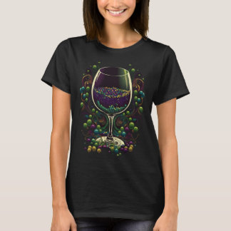 Wine Mardi Gras Beads Glass of Red Wine Carnival P T-shirt