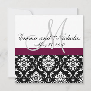 Wine Monogram Damask Wedding Back Kaart