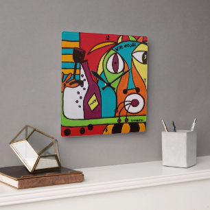 Wine O'Clock van ByOtherSide Vierkante Klok