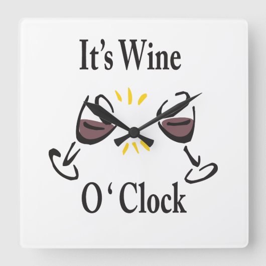 Wine O'Clock Vierkante Klok (Voorkant)
