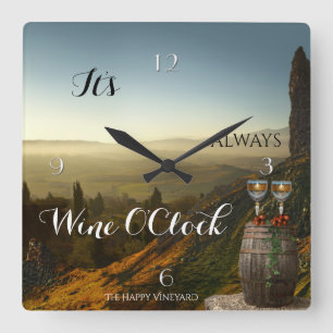 Wine OClock Vineyard Landscape Clock Vierkante Klok